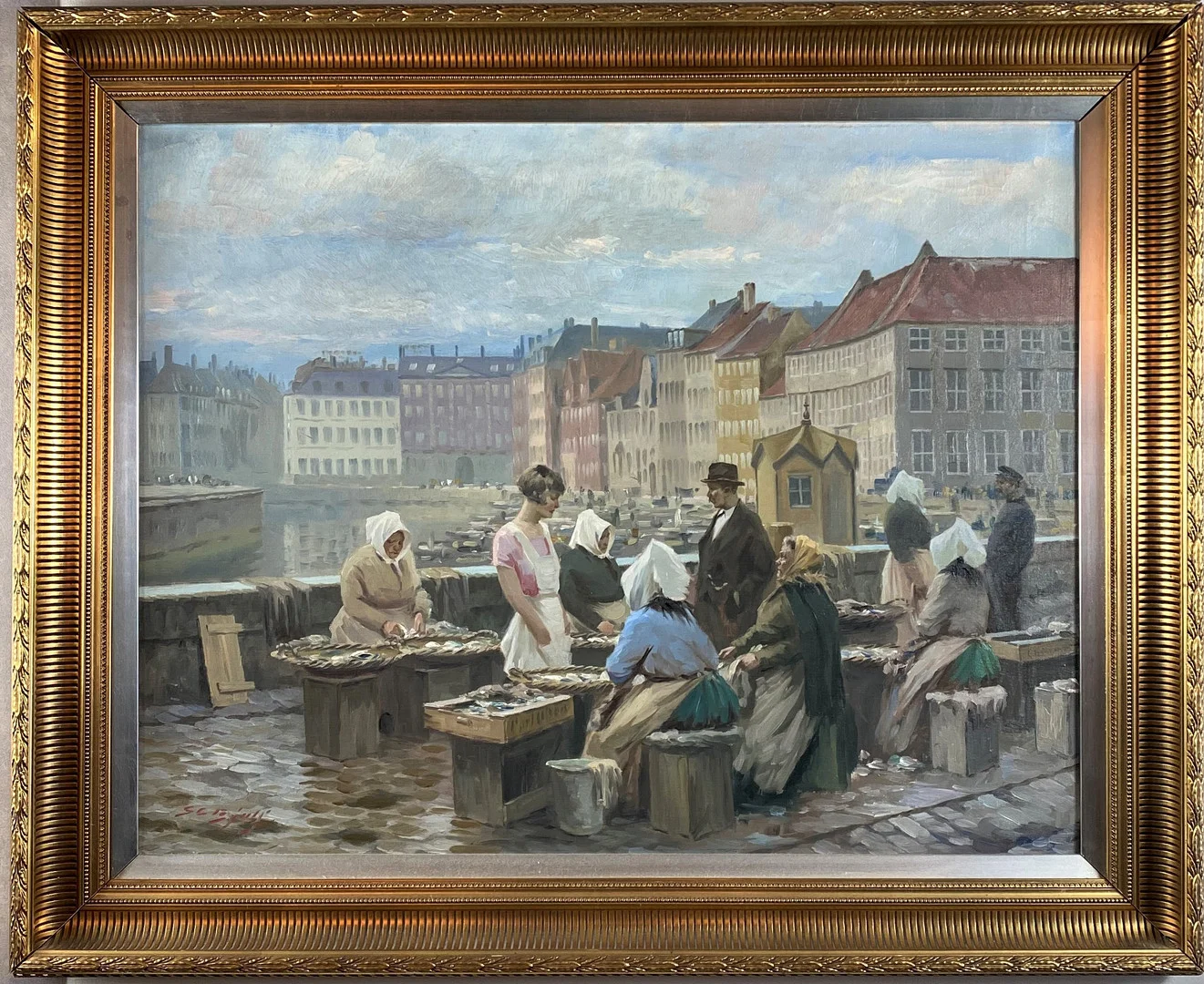 SÖREN CHRISTIAN BJULF. Olja på duk, fiskmarknaden i Köpenhamn, signerad. — Paintings — Höganäs Auktionsverk
