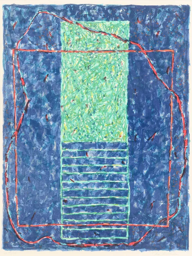 PIA ANDERSEN (F. 1960). Abstrakt komposition, litografi i farver, signeret.
