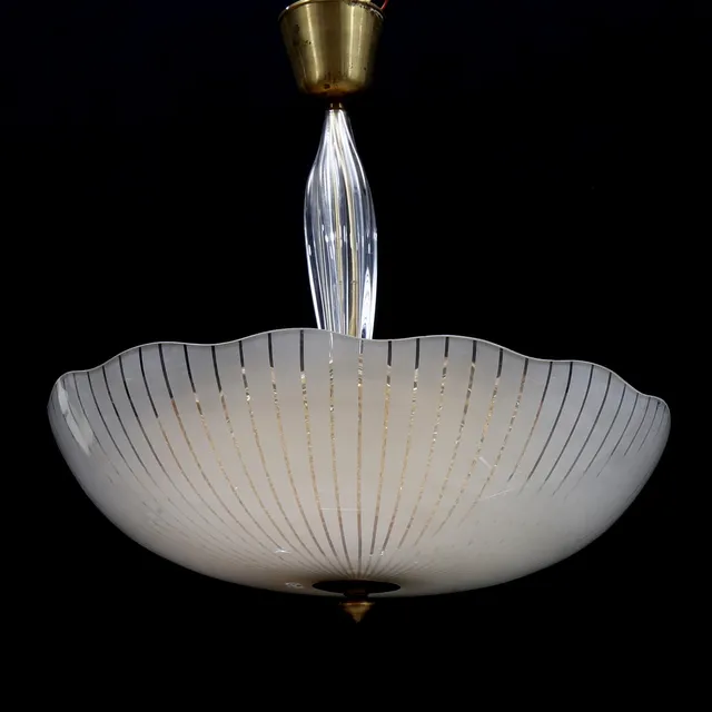 TAKLAMPA, för tre ljuspunkter, glas, Orrefors, 1940-tal.