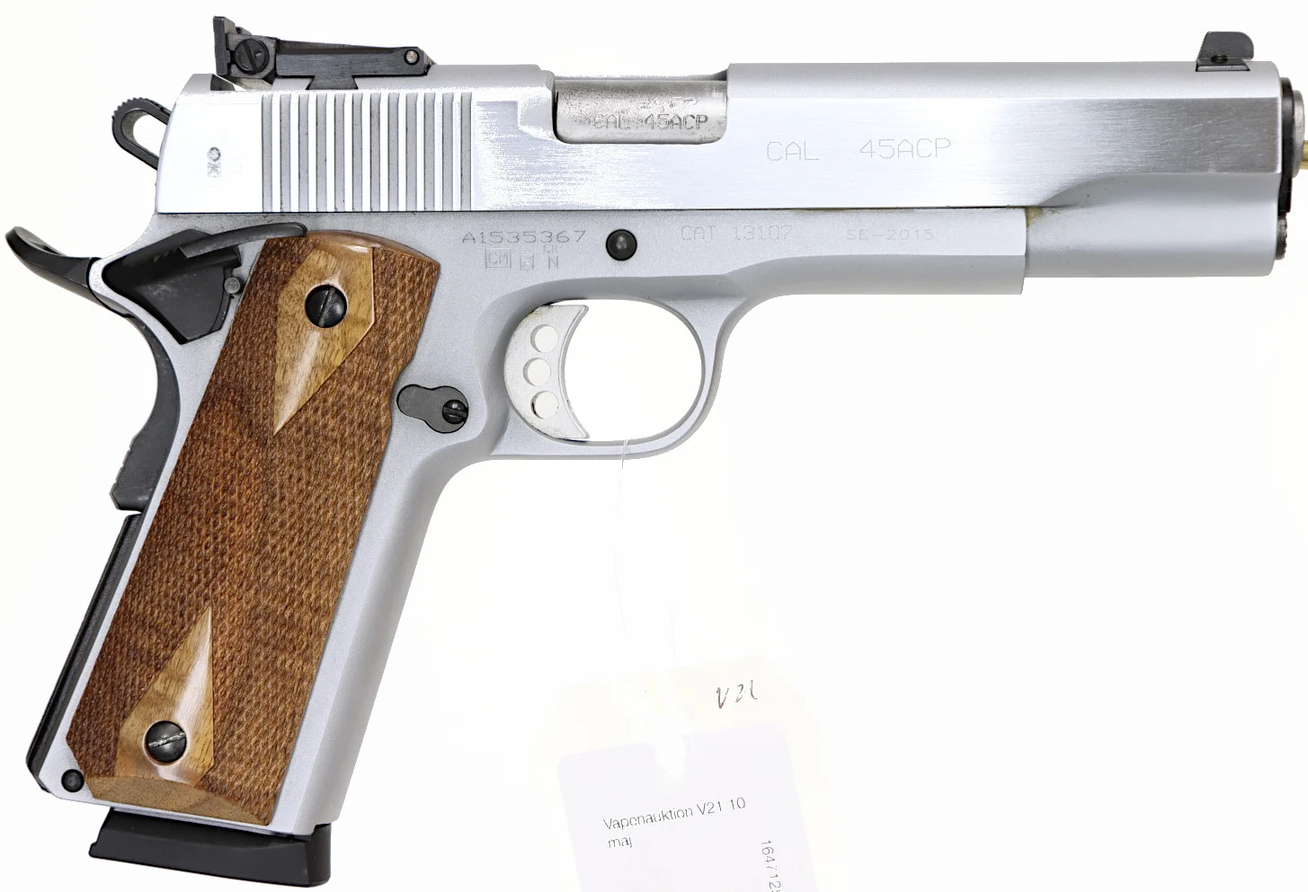 136. PISTOL, italiensk, Halvautomatisk, fabrikat Tanfoglio, modell Witness 1911 Custom, kaliber .45 ACP, tillv.nr A1535367, se-nr SE2499435. — Pistols — Walter Borg