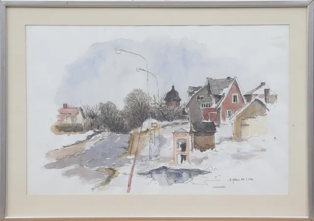 BERT ZEDRÉN. AKVARELL/TUSCH, Skogsby, signerad, 1988.