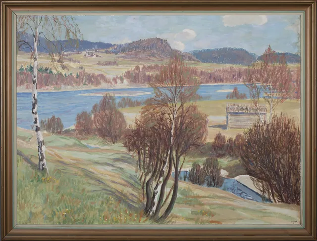 FRIEDRICH WILHELM HUNDT. "Vår i Norrland", olja på duk, signerad och daterad 40.
