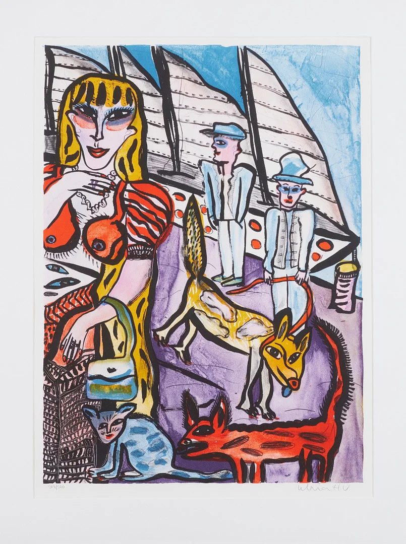 ULRICA HYDMAN-VALLIEN. Figurkomposition, färglitografi, signerad Ulrica HV, numrerad 307/320. — Engravings & Prints — Stockholms Auktionsverk Magasin 5