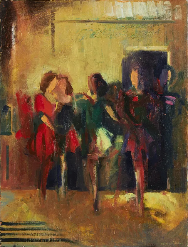 ELISABETH JANSSON. Figurkomposition, olja på duk, signerad.
