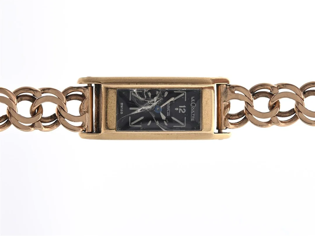 Roamer 18K, damur, skadad glas, går ej, med bismarcklänk i 18K Bruttovikt 28,9g — Klockor/Roamer — Kaplans