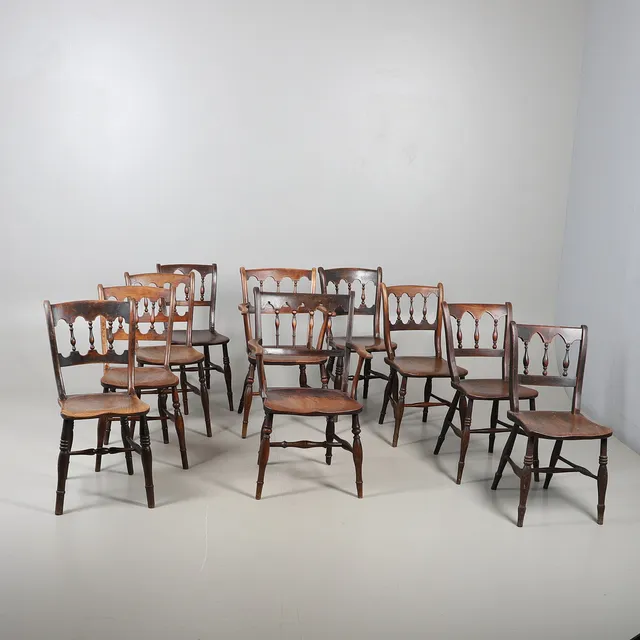 A HARLEQUIN SET OF TEN THAMES VALLEY/CHILTERNS ASH & ELM CHAIRS.