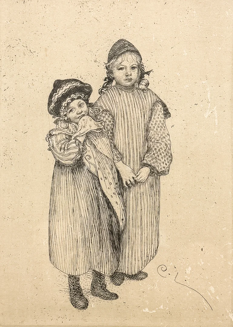 CARL LARSSON. ETSNING, "Snickare Hellbergs ungar", Göteborgs konstförenings årsblad 1915, Plåtsignerad C.L. — Engravings & Prints — Auktionshuset STO Bohuslän