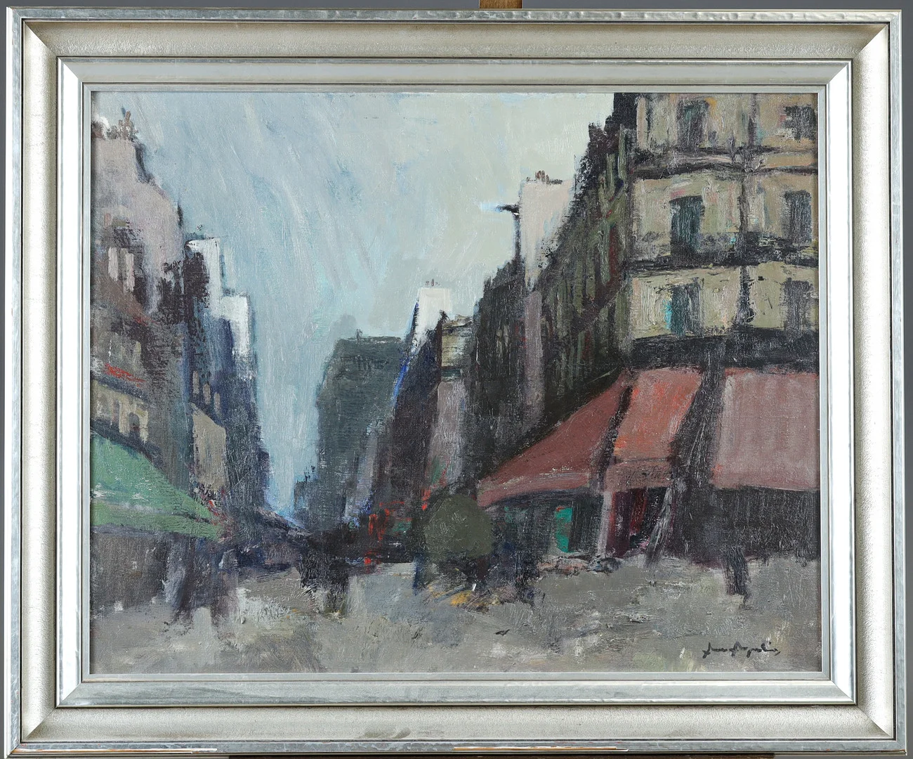 ARNE ASPELIN. Olja på pannå, Gatumotiv, signerad. — Paintings — Stockholms Auktionsverk Helsingborg