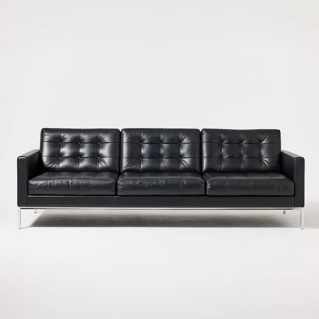 FLORENCE KNOLL. "Relaxed", soffa, KnollStudio, USA, kromat stål och svart läder.