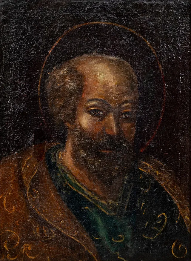 OKÄND KONSTNÄR. Helgon, olja på duk, 1700-/1800-tal.