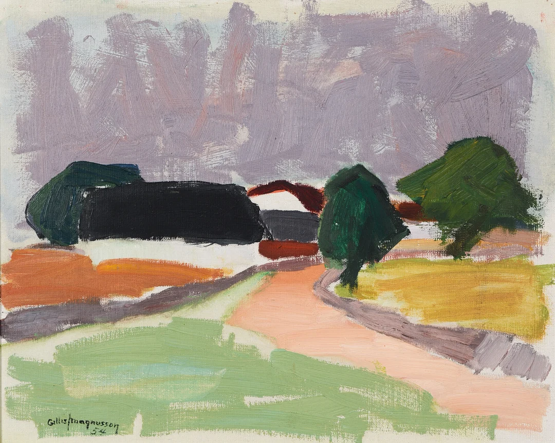 GILLIS MAGNUSSON. Skånelänga, olja på duk, signerad samt daterad 54. — Paintings — Formstad Auktioner
