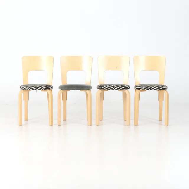 ALVAR AALTO. Stolar, 4 st, modell 66, Artek, Finland.