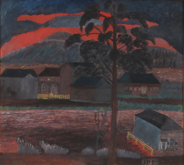 PRIMUS MORTIMER PETTERSSON. Skymningslandskap, olja på pannå, monogramsignerad.