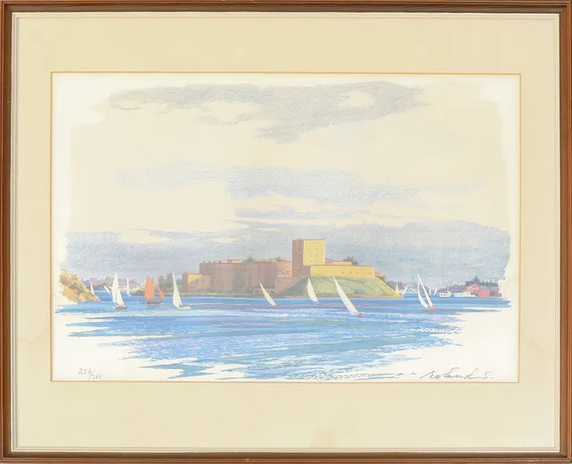 ROLAND SVENSSON. Litografi, signerad, numrerad 257/360, "Vaxholms kastell".