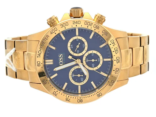 Hugo Boss, stål, 47mm, quartz, refnr. HB,213.1.14.2606, stållänk med fjärilslås, guldfärgad