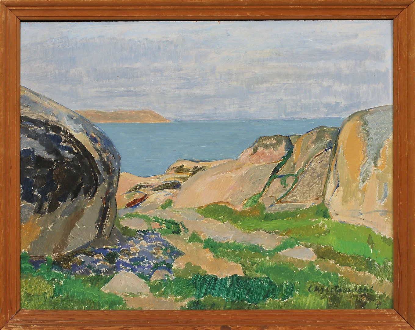 CARSTEN HVISTENDAHL. Motiv från Bohuslän. Olja på pannå, signerad. — Paintings — Göteborgs Auktionsverk