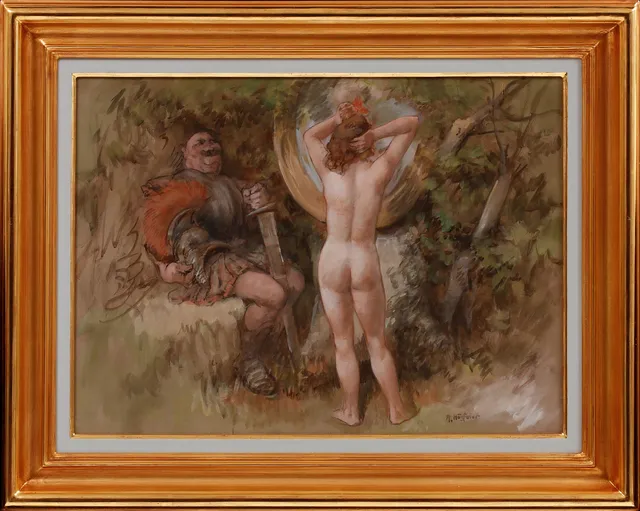 ROBERT HÖGFELDT. Figurscen, blandteknik, signerad.