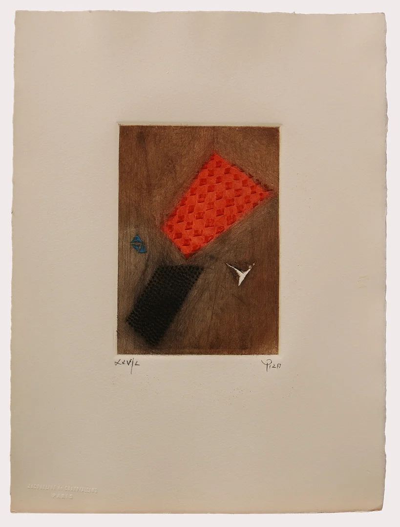 ARTHUR LUIZ PIZA. Färgetsning, geometrisk orange/svart/vit komposition, numrerad, signerad. — Engravings & Prints — Limhamns Auktionsbyrå