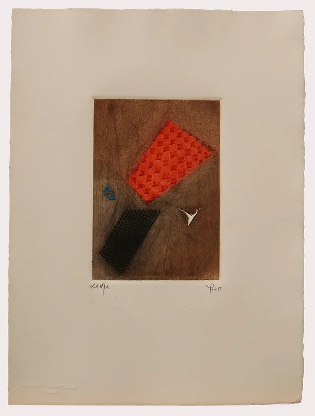 ARTHUR LUIZ PIZA. Färgetsning, geometrisk orange/svart/vit komposition, numrerad, signerad.