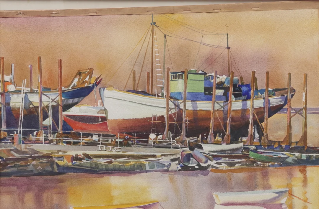 OKÄND KONSTNÄR. Båthamn, akvarell, signatur ej synlig. — Paintings — Växjö Auktionskammare