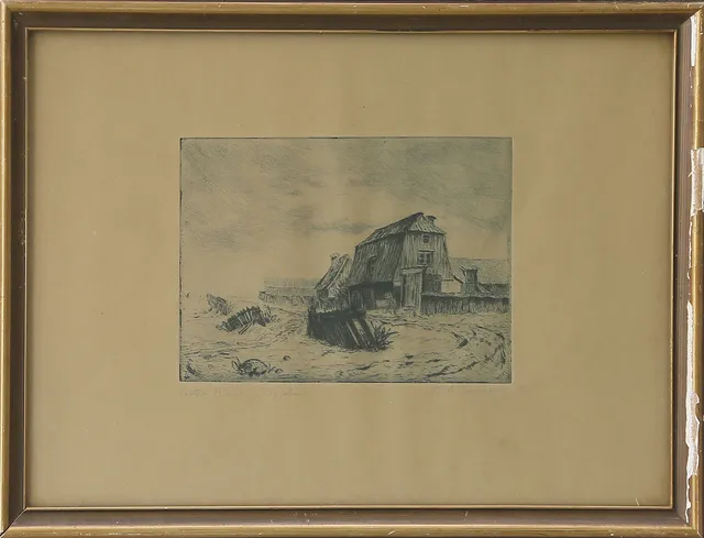HARALD SALLBERG. GRAFISKT BLAD, "Västra Humlegårdsgatan" blyertssignerat, 1900-tal.