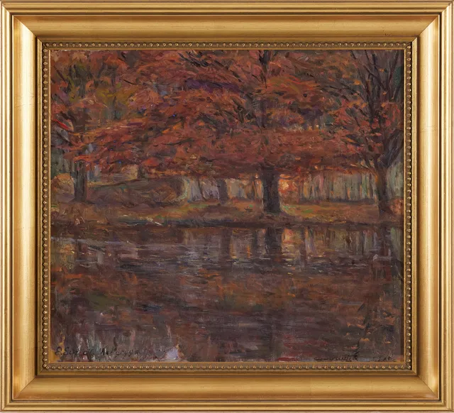 ELSA SCHULTZ MOBERGER (1879-1978). Höstskog, olja på duk.
