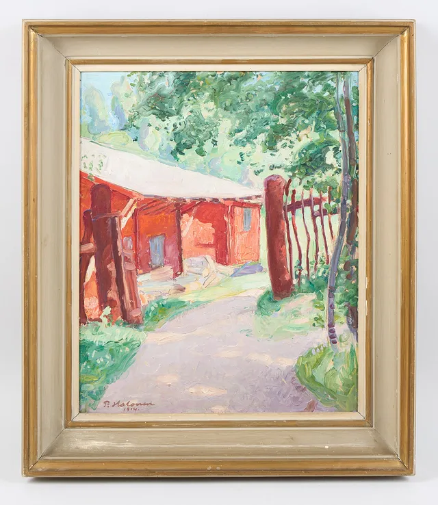PEKKA HALONEN. Stuga i soligt sommarlandskap, signerad samt daterad 1914, olja på pannå.