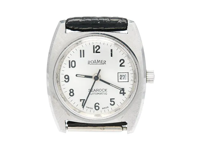 ROAMER, Searock, Boett nr. 485-2220.015, damur, 26 mm, stål, automatisk, plexiglas, datum, skadad urtavla, originalspänne, ca 1970.