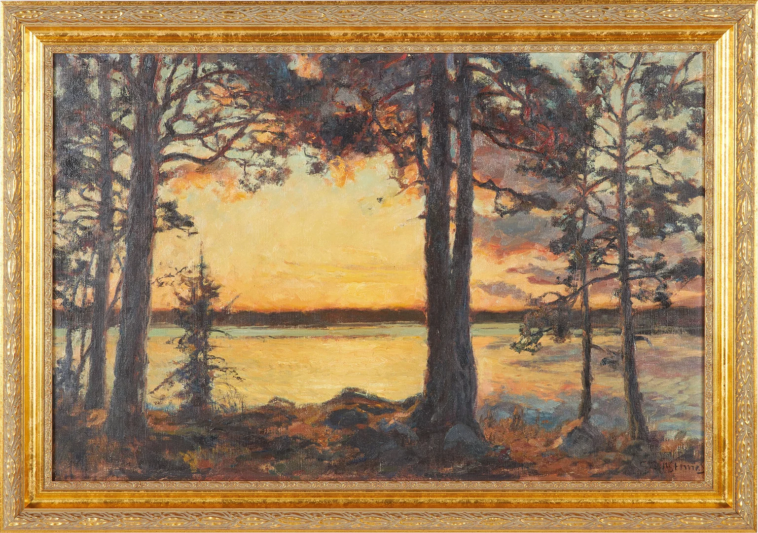 GOTTFRID KALLSTENIUS. Skärgårdslandskap i skymningsljus, olja på duk, signerad G. Kallstenius. — Paintings — Stockholms Auktionsverk Sickla