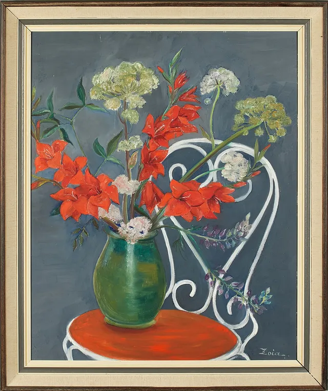 ZOIA KRUKOWSKAJA. Blomsterstilleben, olja på pannå, signerad.