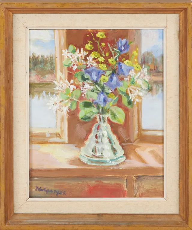 HELGA HENSCHEN (1917-2002). Stilleben, olja på pannå, signerad och daterad 1960-tal.