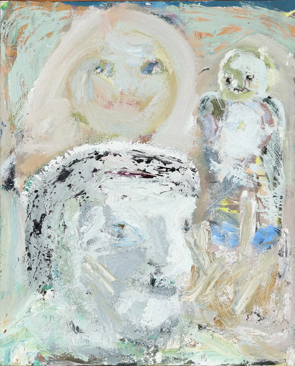 “3 mennesker” (3 people), 1982. Signed, titled and dated on the reverse. Oil on canvas. 81×65 cm. — Modern Paintings/Modern art — Bruun Rasmussen
