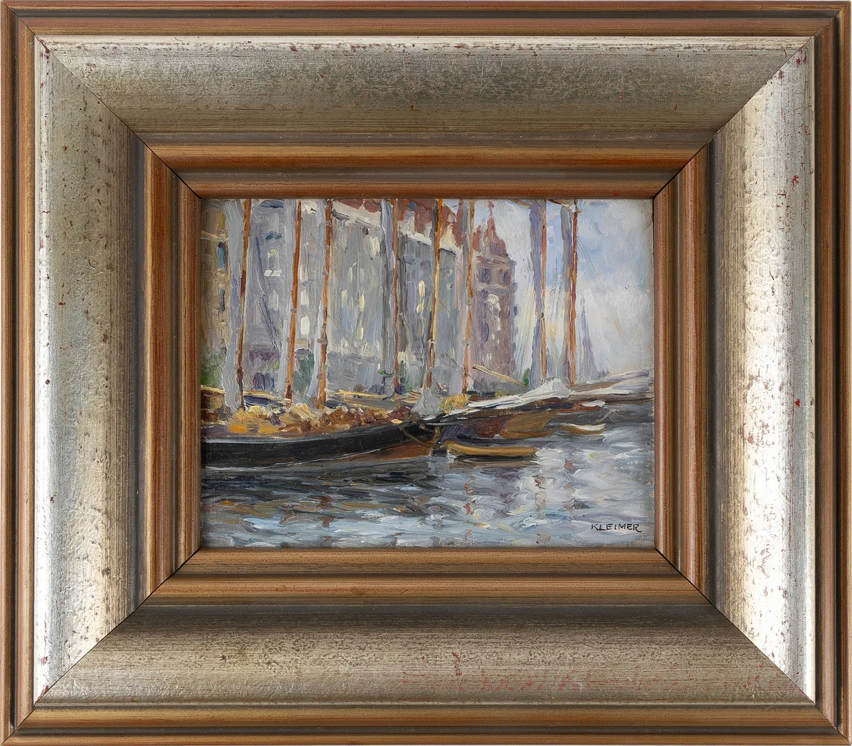 AXEL KLEIMER. Hamnmotiv, olja på pannå. — Paintings — Stockholms Auktionsverk Helsingborg