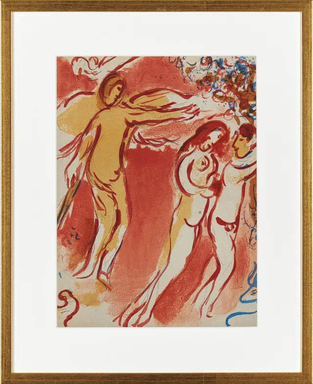 MARC CHAGALL, "Adam et Éve chassés du Paradis terrestre", färglitografi från 1960.