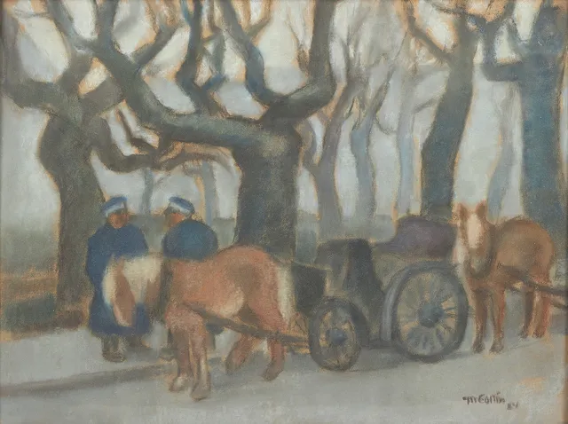 MARCUS COLLIN. Hästspann i Sinebrychoffparken, signerad samt daterad -24, pastell.