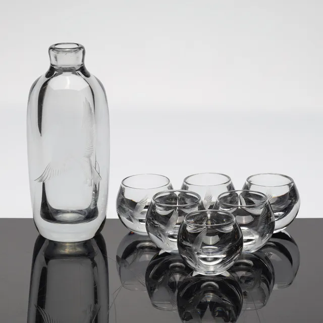 KARAFF samt TUMLARE, (1+6) st, glas, 1900-tal.