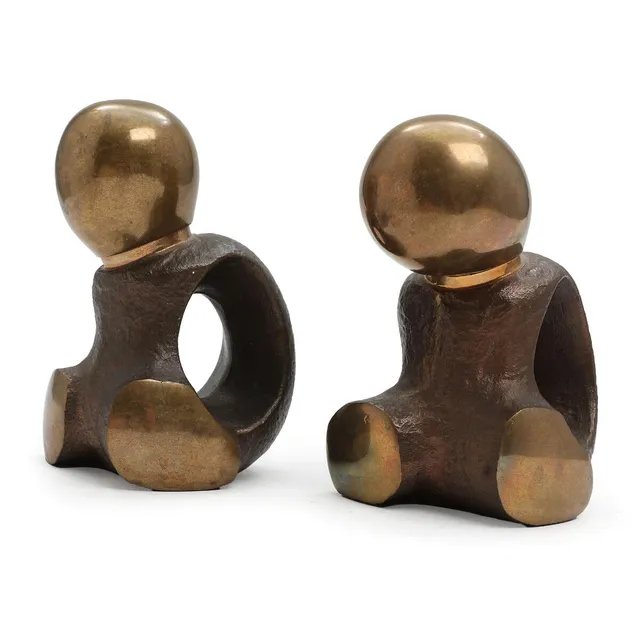 “Optimist” and “Pessimist”. Signed Andersen, Denmark. Partially polished bronze. H. 11.5–12 cm. (2)