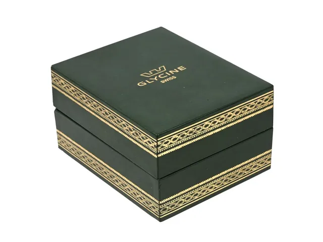 BOX, till Glycine armbandsur, 87 x 100 x 58 mm, grön, ca 1970.