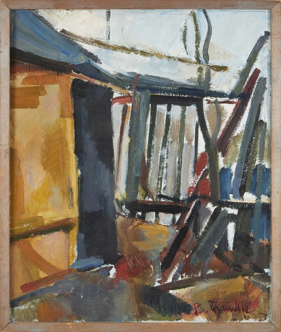 BERNT FRANCKIE. Abstrakt bebyggelse, olja på duk, dignerad och daterad 1962. — Paintings — Stockholms Auktionsverk Magasin 5