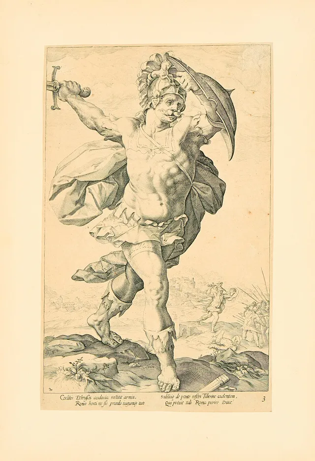 HENDRICK GOLTZIUS (1558-1617). "Horatius Cocles", ur sviten "The Roman Heroes".
