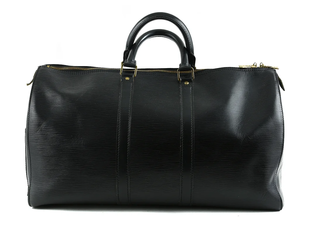WEEKENDBAG, LOUIS VUITTON, Keepall Epi, vintage, svart lädet, 47x27x21cm, lås samt nyckel saknas, visst slitage, år 1995. — Accessoarer/Väskor — Kaplans