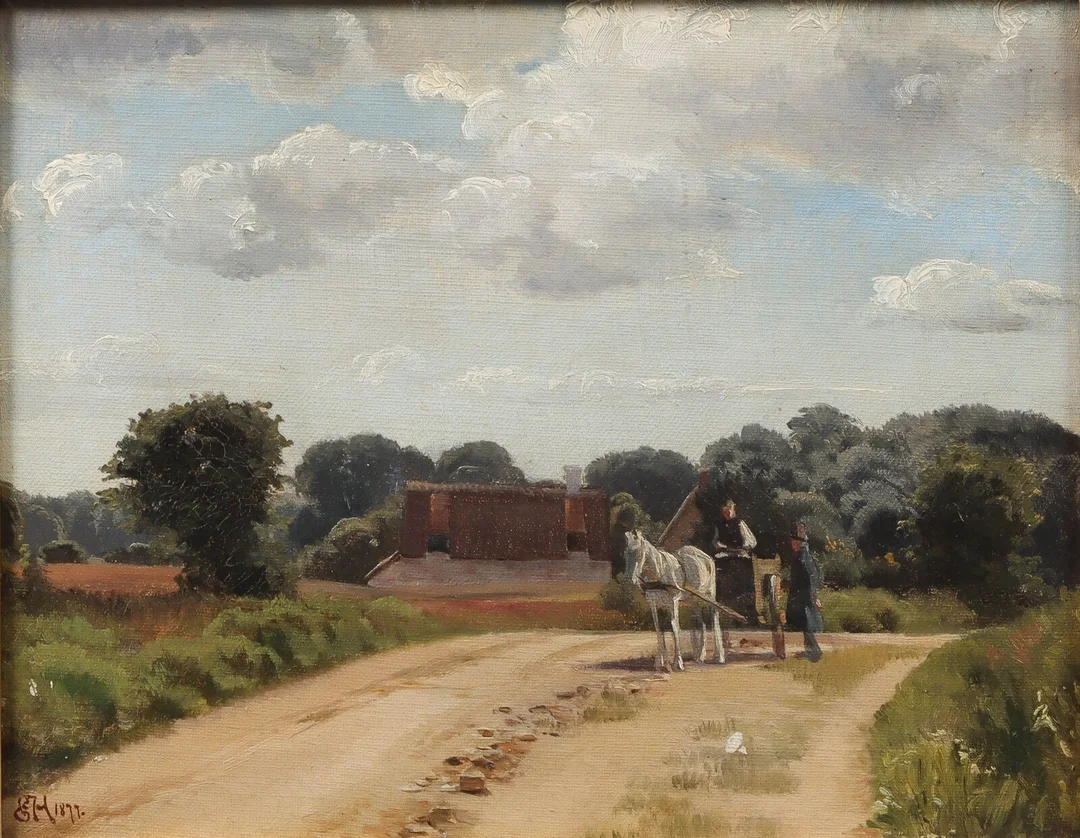 Erik Henningsen. Landevejsmotiv med hestevogn — Paintings and sculptures/Older pictorial arts — Lauritz