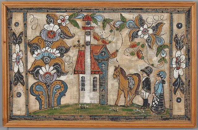BONAD, allmogestil, målning på linneväv. 1900-tal.