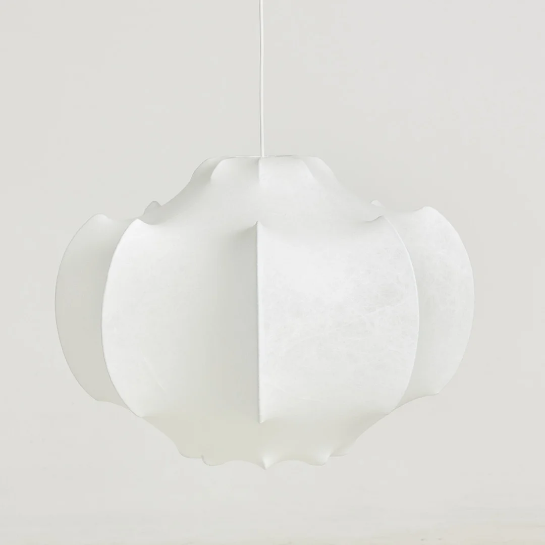 ACHILLE & PIER GIACOMO CASTIGLIONI. Taklampa, "Viscontea", Flos, stålställning, vit mjukt plastfiber, samtida, formgiven 1960. — Ceiling lights — Stockholms Auktionsverk Sickla