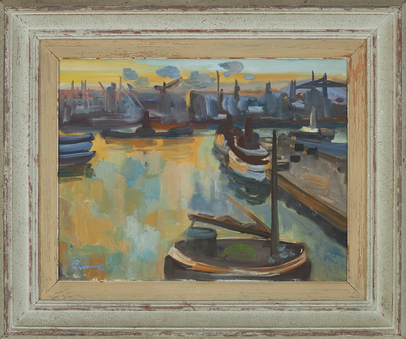 CARL GUNNE (1893-1979). "Göteborgs hamn", olja på duk, signerad Gunne, betitlad och daterad a tergo, 1943. — Paintings — Stockholms Auktionsverk Sickla