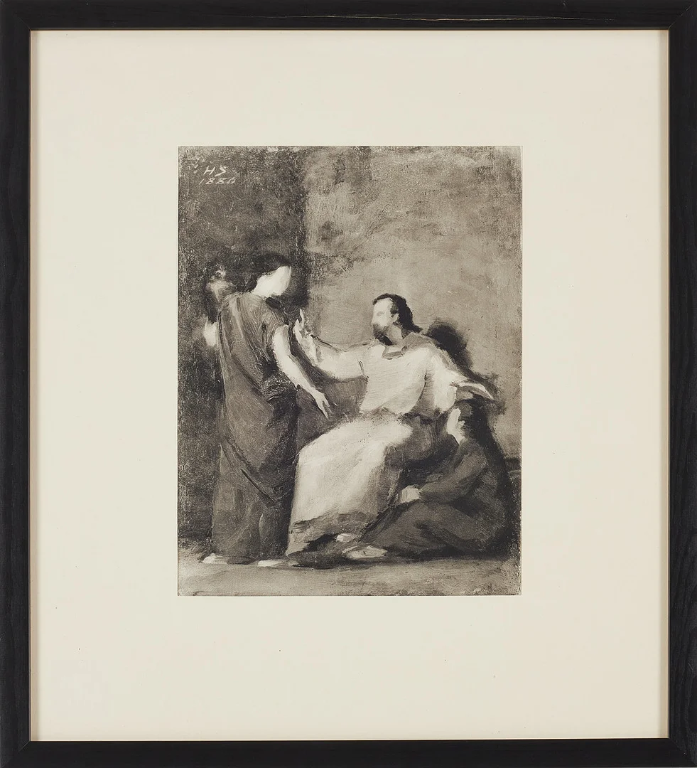 HELENE SCHJERFBECK. "Hos Märtha och Maria", rotogravyr, 1880, signerad i trycket, bladet är ur mapp med nummer 361/500. — Engravings & Prints — Stockholms Auktionsverk Sickla