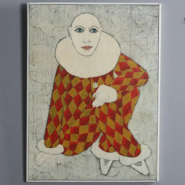 BENGT BORG (1931-1994). AKRYL PÅ PANNÅ, CLOWN, SIGNERAD.