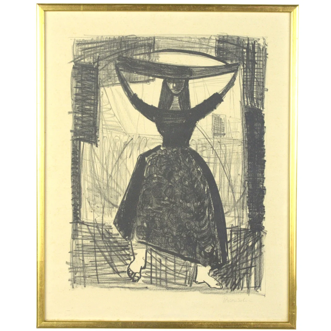 LENNART ROSENSOHN. Litografi, bärande kvinna, signerad. — Engravings & Prints — Höganäs Auktionsverk