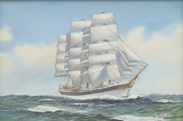 ALGOT NILSSON (1887-1973). Fullriggare, segelfartyg, olja på duk, signerad och daterad 1957.