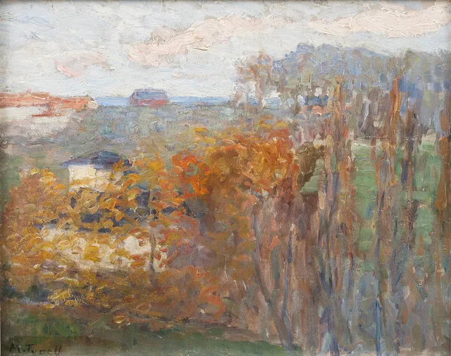 MÄRTHA TYNELL (1865-1930). Höstlandskap, olja på pannå, signerad H Tynell.